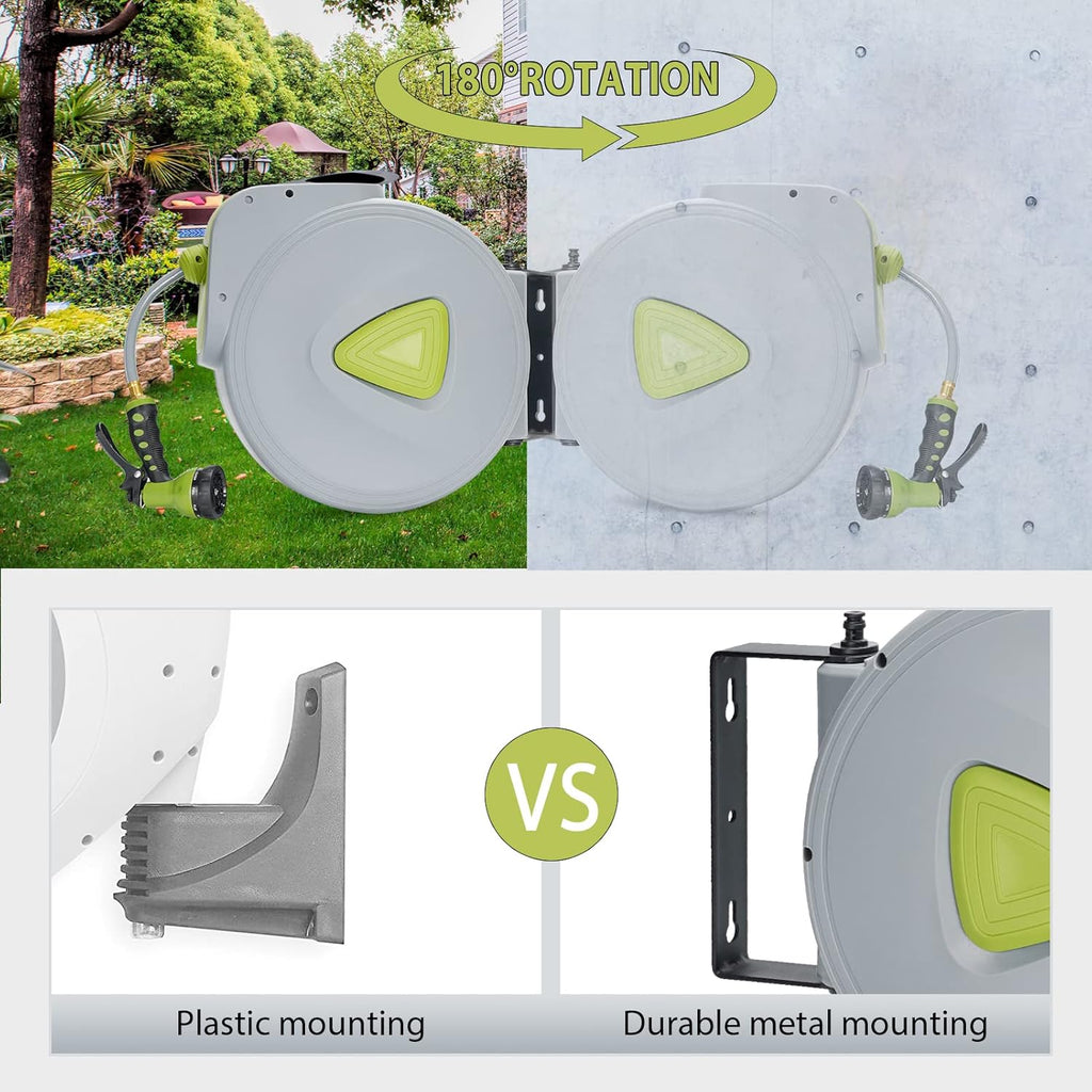 Retractable Wall Mount Garden Hose Reel with 9 Patterns Hose Nozzle L41846