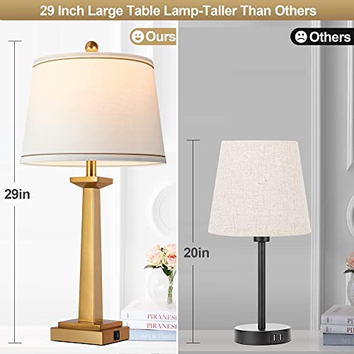 29" Gold Table Lamps Set of 2 with USB Charging Ports S1896