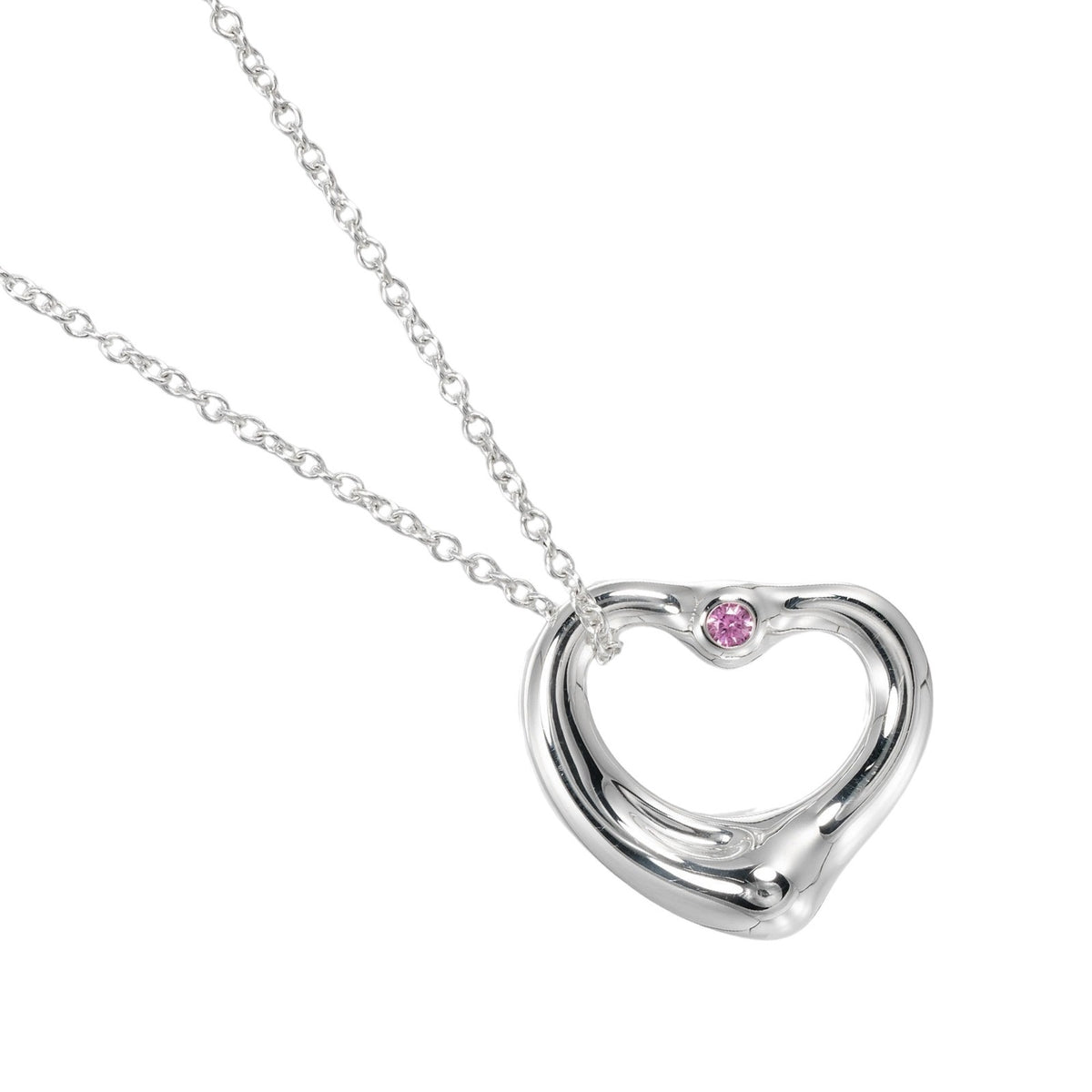 Open Heart Necklace 925 Silver Pink Sapphire Y4490