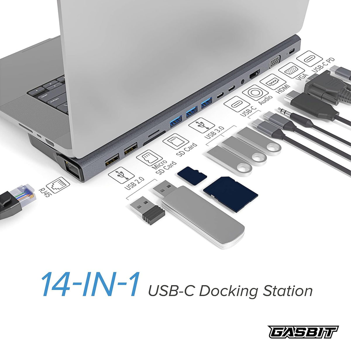 14-in-1 USB C Hub Multiport Adapter with HDMI, VGA, SD Card Reader, Ethernet, USB 3.0, USB-C PD & Audio Jack, Pack of 2 C79515