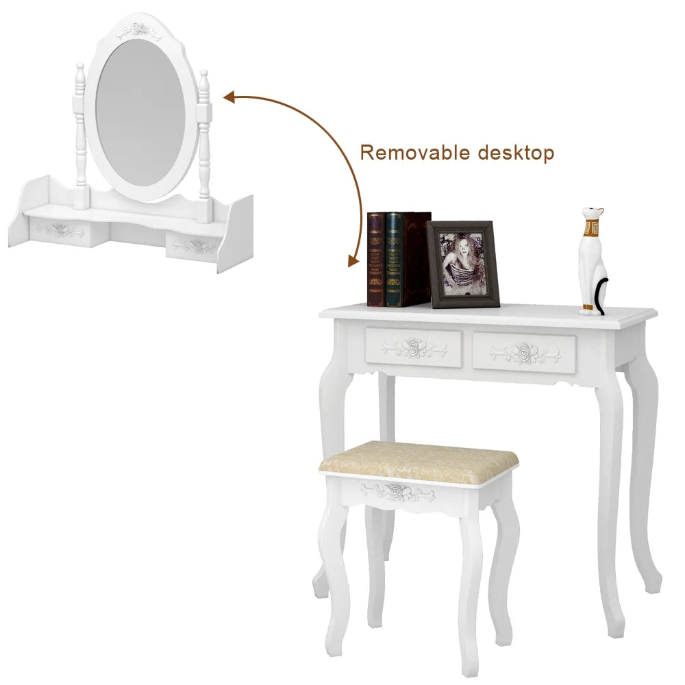 White 4 Drawer Vanity Table with Removable Mirror L836
