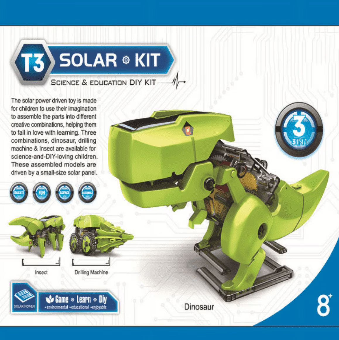STEM Robot Building Kit 3 in 1 Solar Dinosaur Desk Robot with Manual Instructions S134