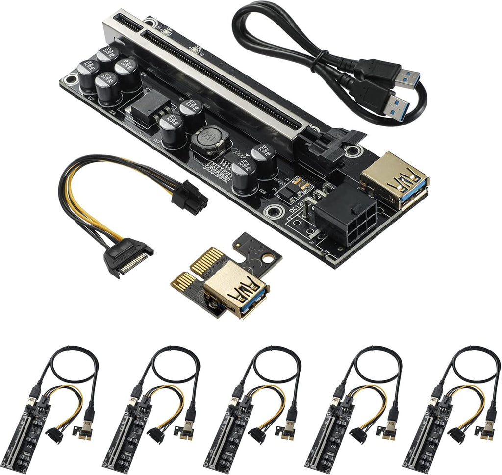 PCIE Riser 10 Solid Capacitors 60cm USB 3.0 Extension Cable 6 Pack O44892