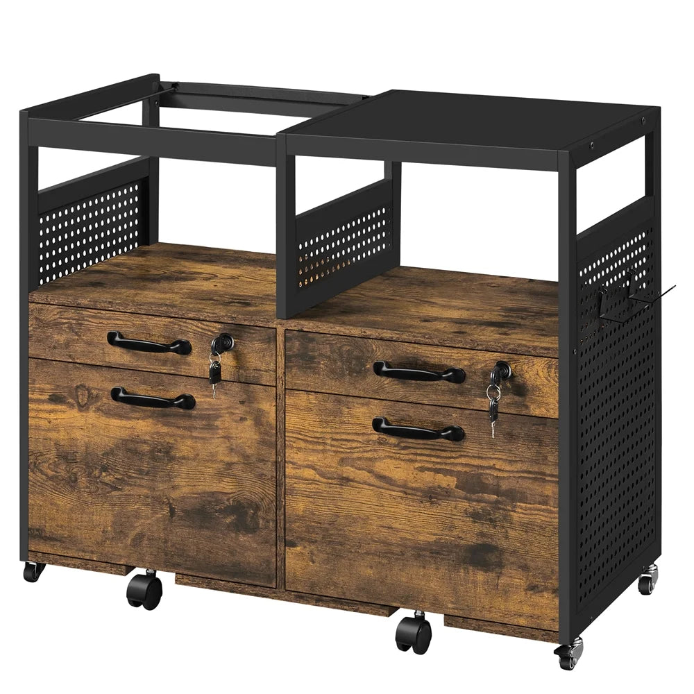 Rustic Brown Rolling Lateral File Cabinet D378