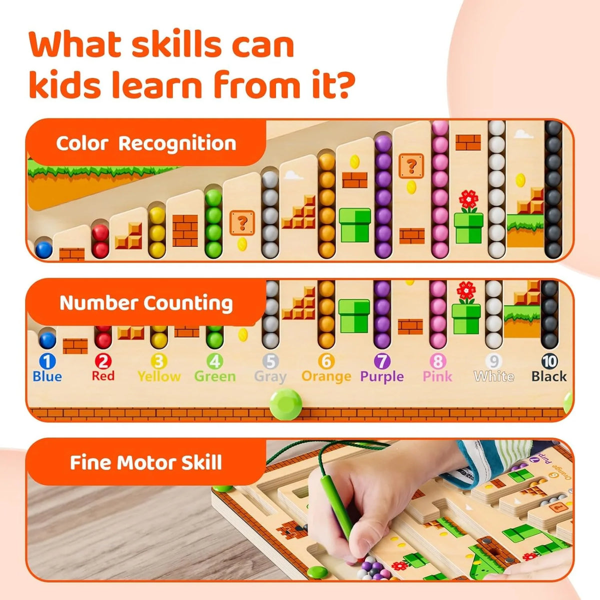 Magnetic Color and Number Maze Wooden Puzzle Activity Board D546425