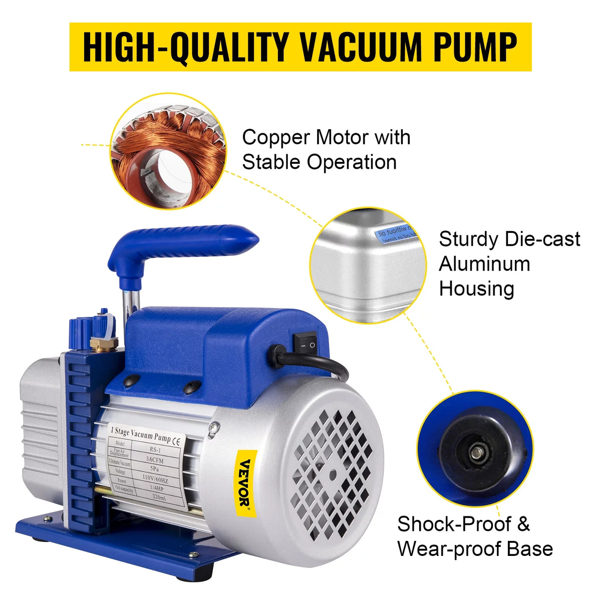 4CFM 1/4HP Single Stage Rotary Vane Vacuum Pump with AC Manifold Gauge Set Z284613