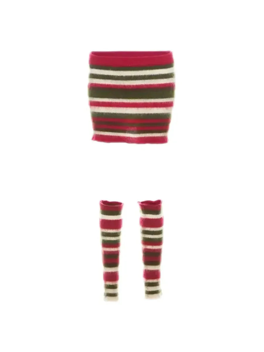 Striped Knitted Skirt Legwarmers C3849