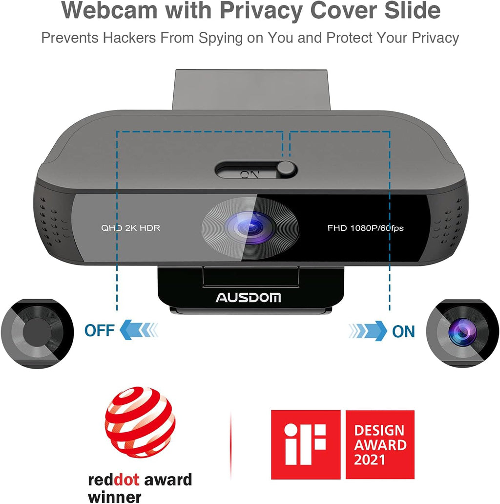2K QHD Autofocus Webcam with Dual Noise Cancelling Microphones D70050