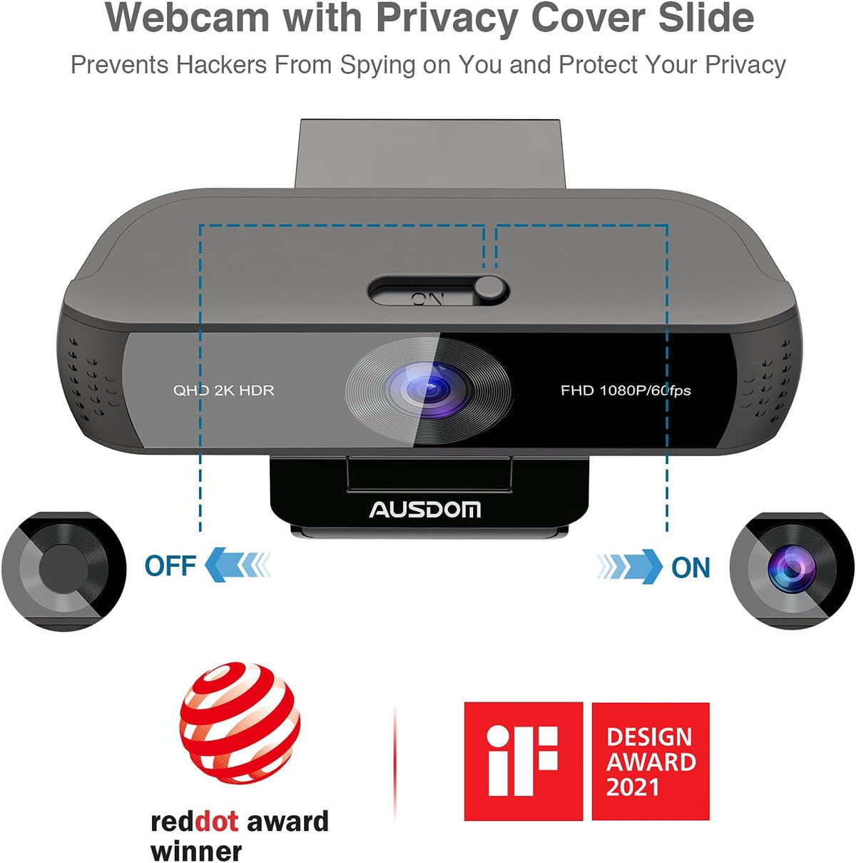 2K QHD Autofocus Webcam with Dual Noise Cancelling Microphones D70050