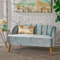 Seafoam Blue Velvet Settee Q69948