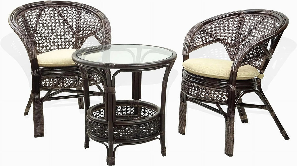 Round Rattan Wicker Coffee Table with Glass Top Y353