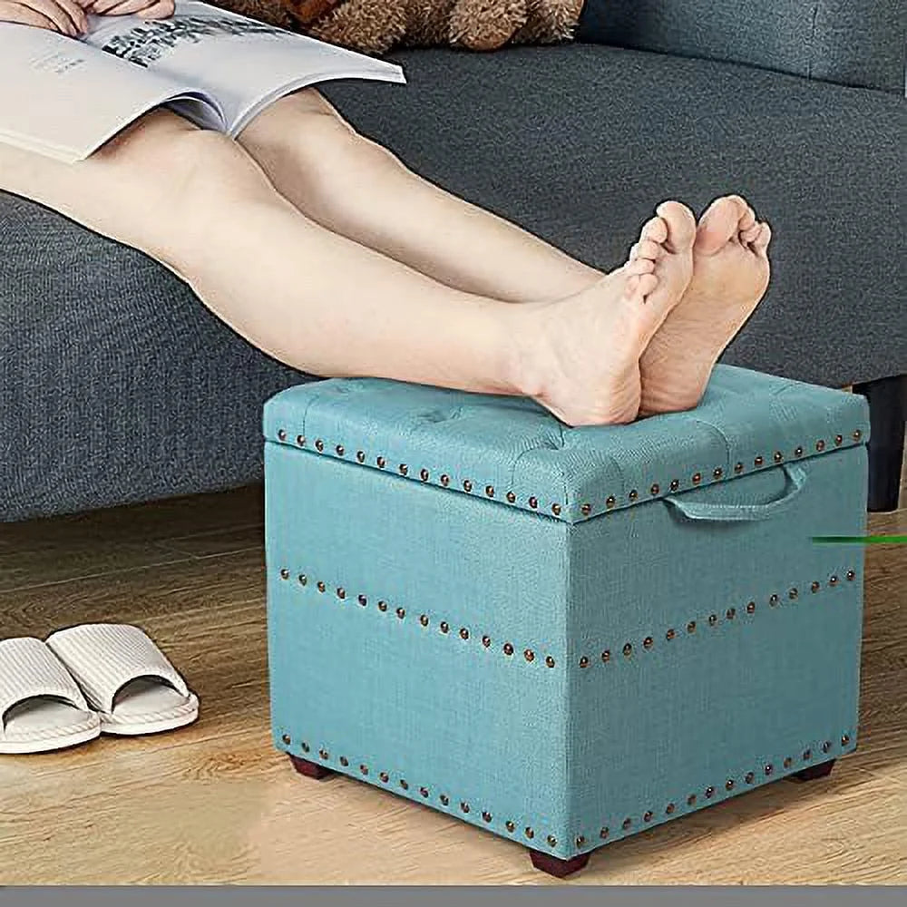 Sky Blue Ottoman Cube Foot Stool with Tray Lid T23334