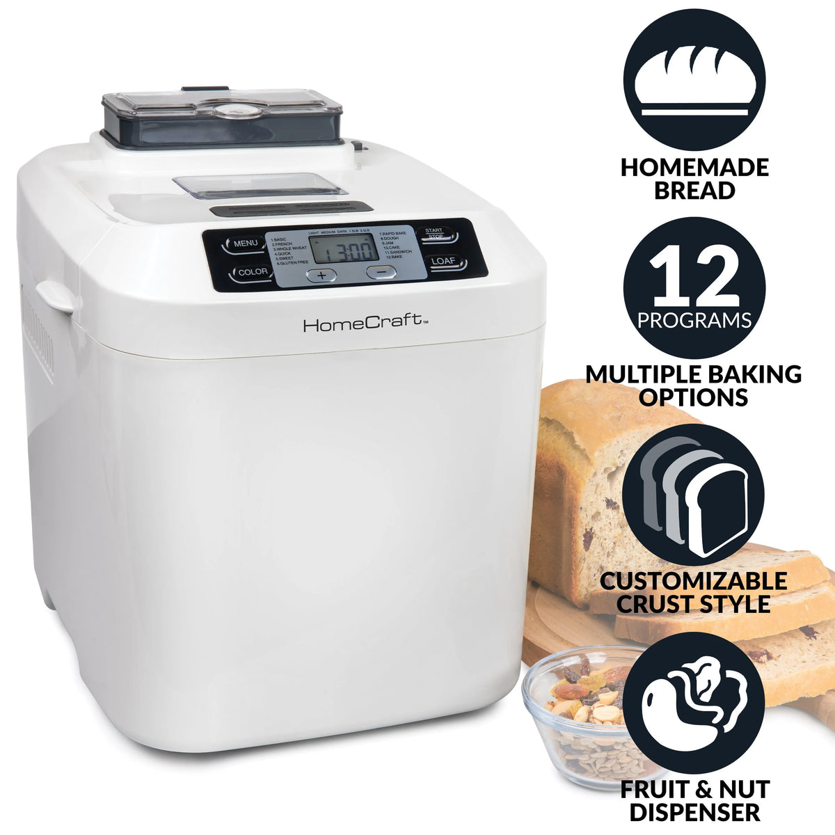 Programmable 2 Lb. Breadmaker with Auto Fruit & Nut Dispenser D76594