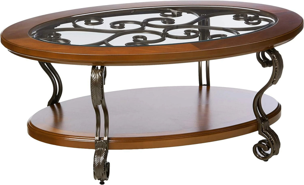 Oval Coffee Table with Glass Top and 1 Shelf G570
