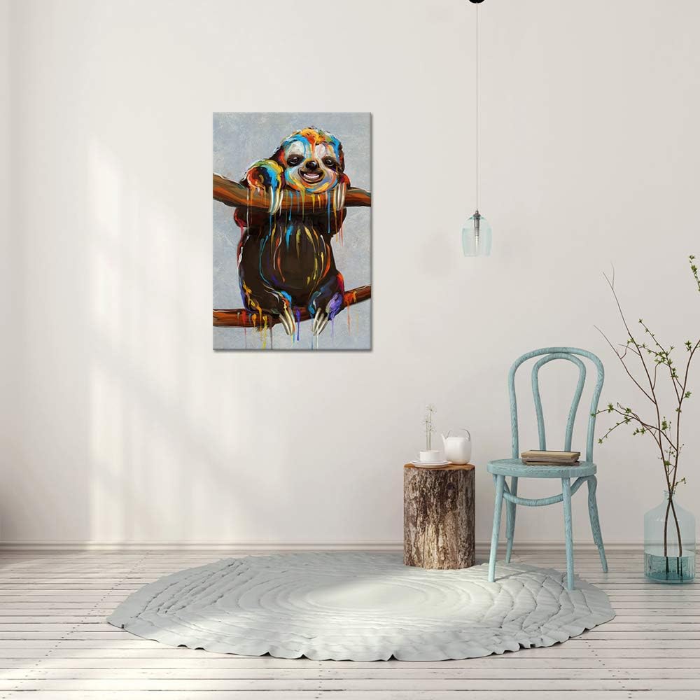 24x36 inches Colourful Sloth Canvas Wall Art Painting Print Q65616