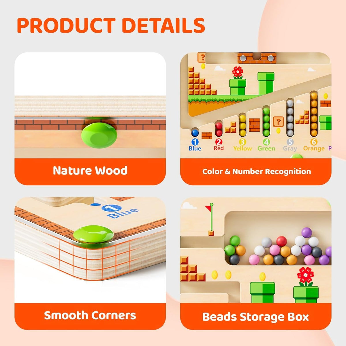 Magnetic Color and Number Maze Wooden Puzzle Activity Board D546425