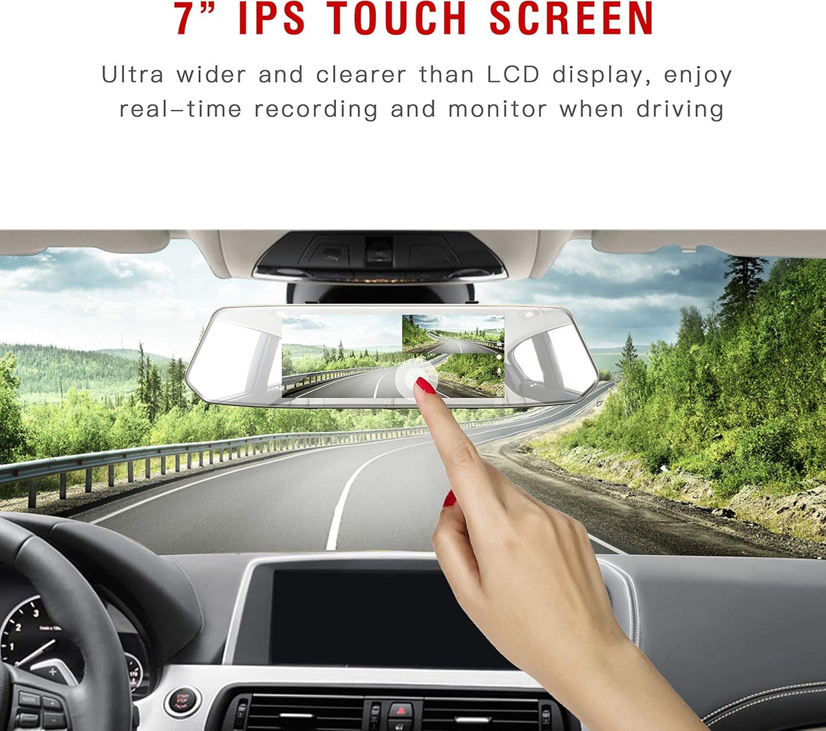 7 Dual Mirror Dash Cam Front and Rear FHD 1080P Touchscreen Waterproof Backup Camera X648