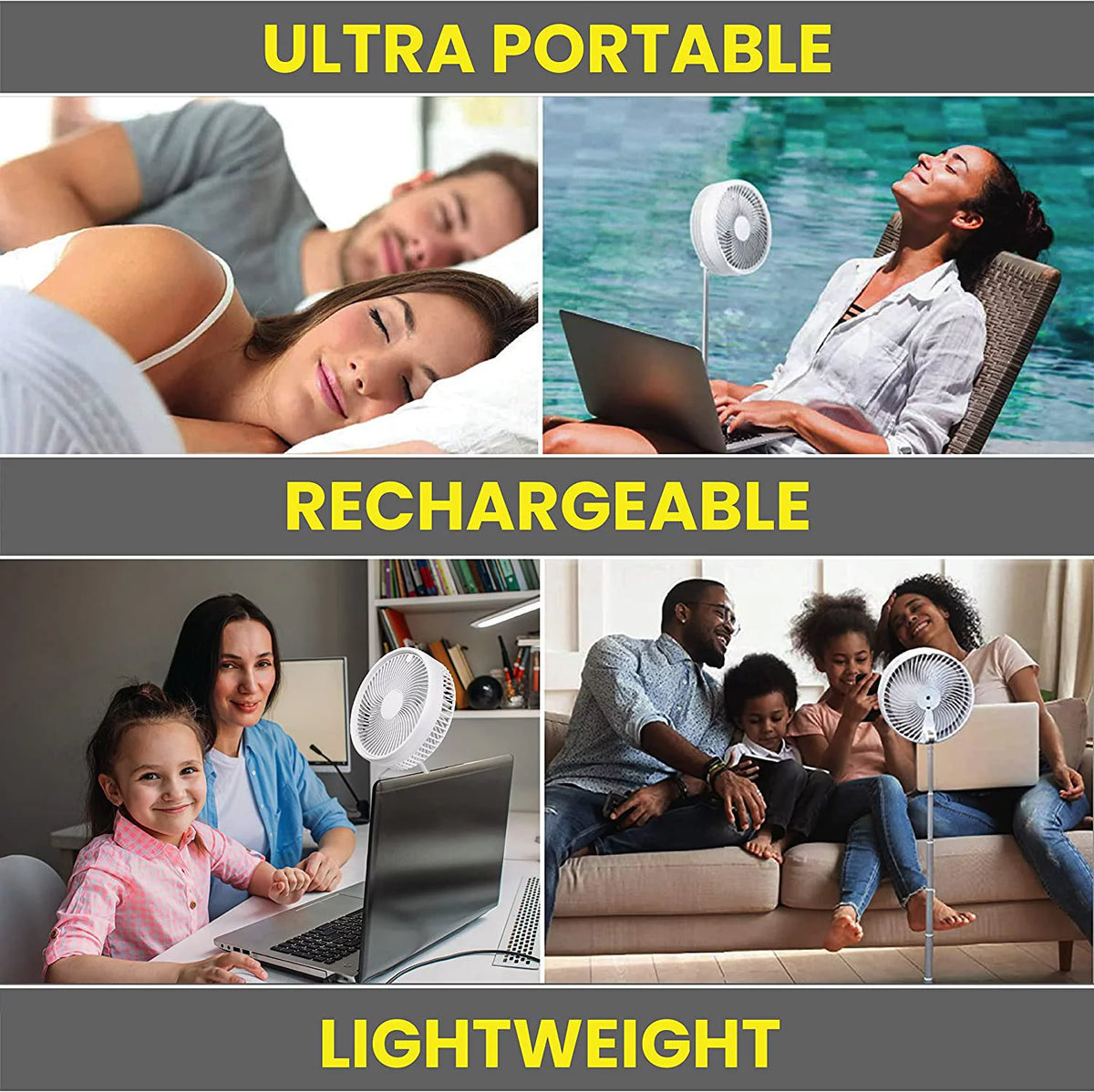 2-in-1 Adjustable Height 40 in. Foldable Portable Rechargeable Floor and Table Fan I210691
