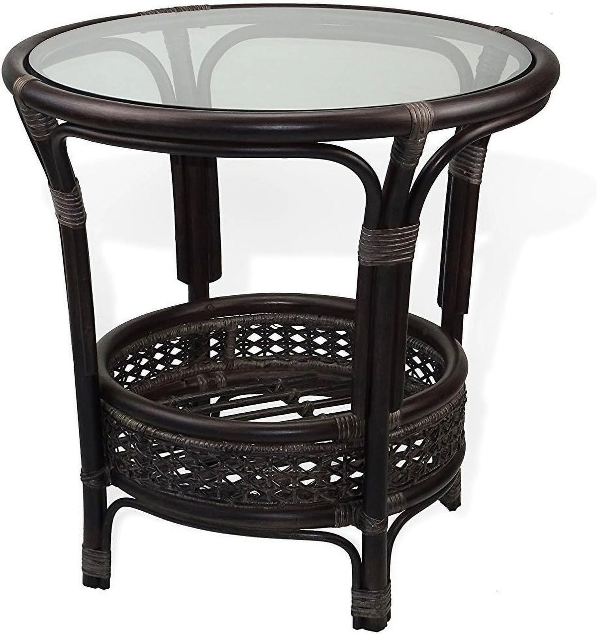 Round Rattan Wicker Coffee Table with Glass Top Y353