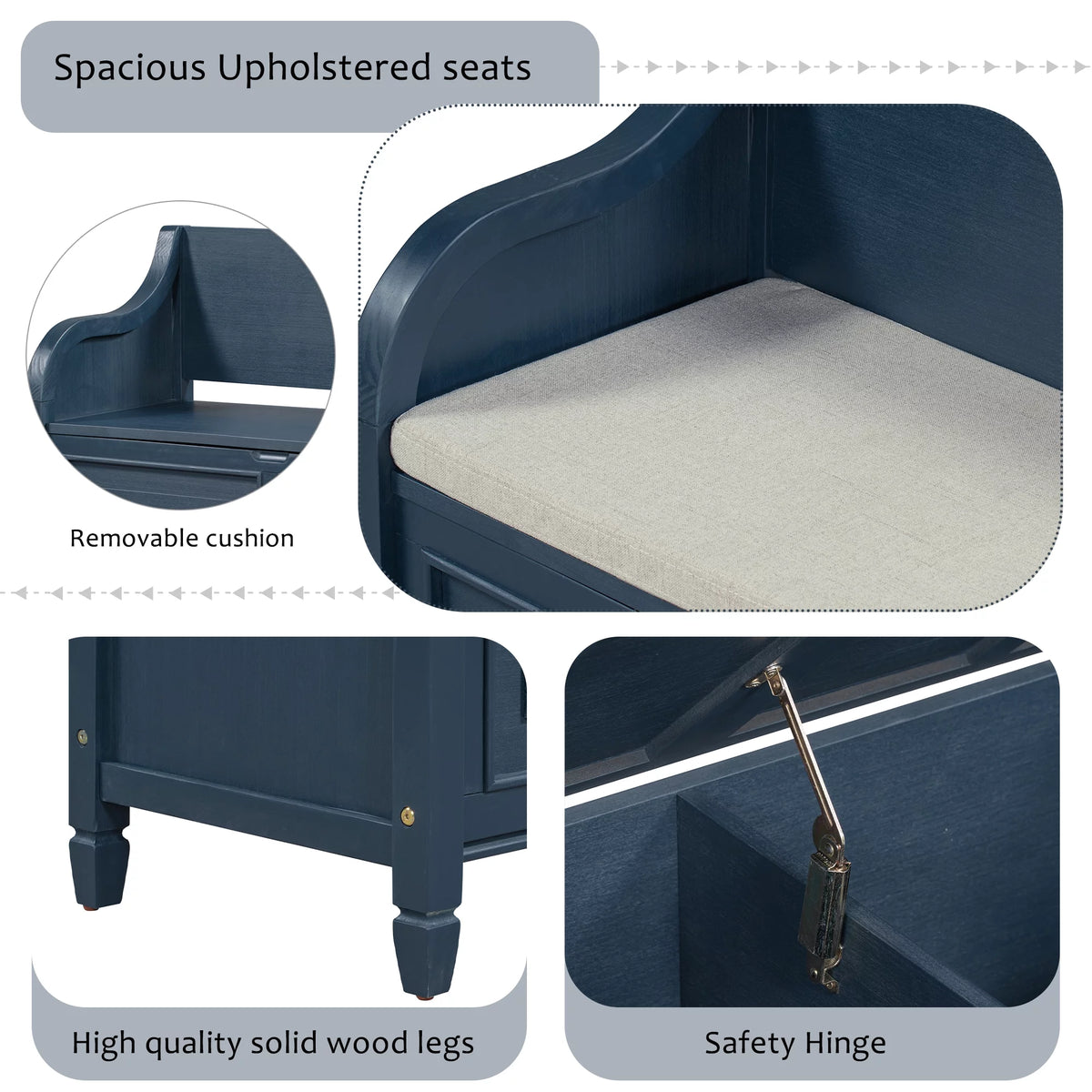 Blue Storage Bench with Hidden Storage H8207
