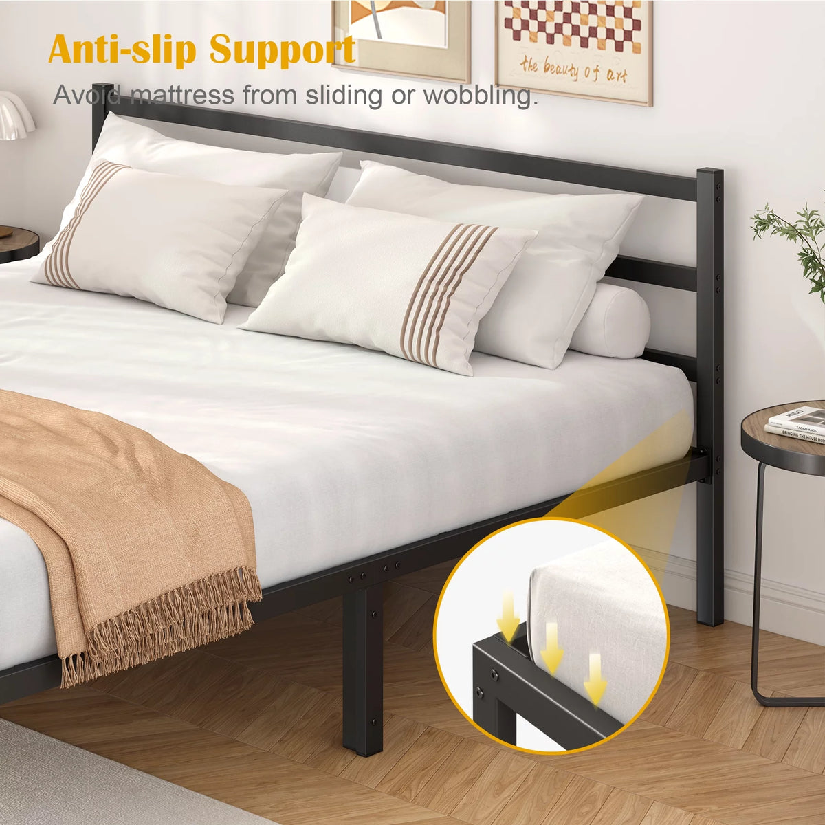Queen Size Metal Platform Bed Frame with Headboard and Footboard J17182