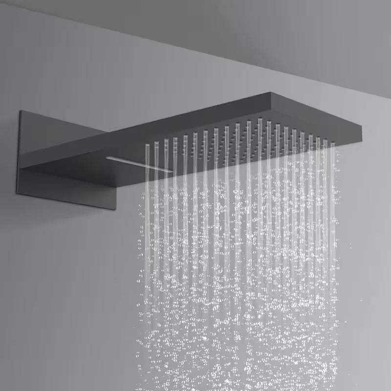 1-Handle 3-Spray Wall Mount Shower Faucet with 9 in. Waterfall Shower Head in Matte Black E3274