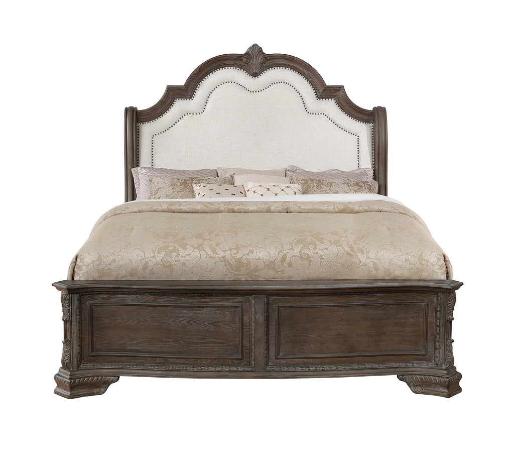 King Panel Bed Set Antique Gray Solid Wood R383
