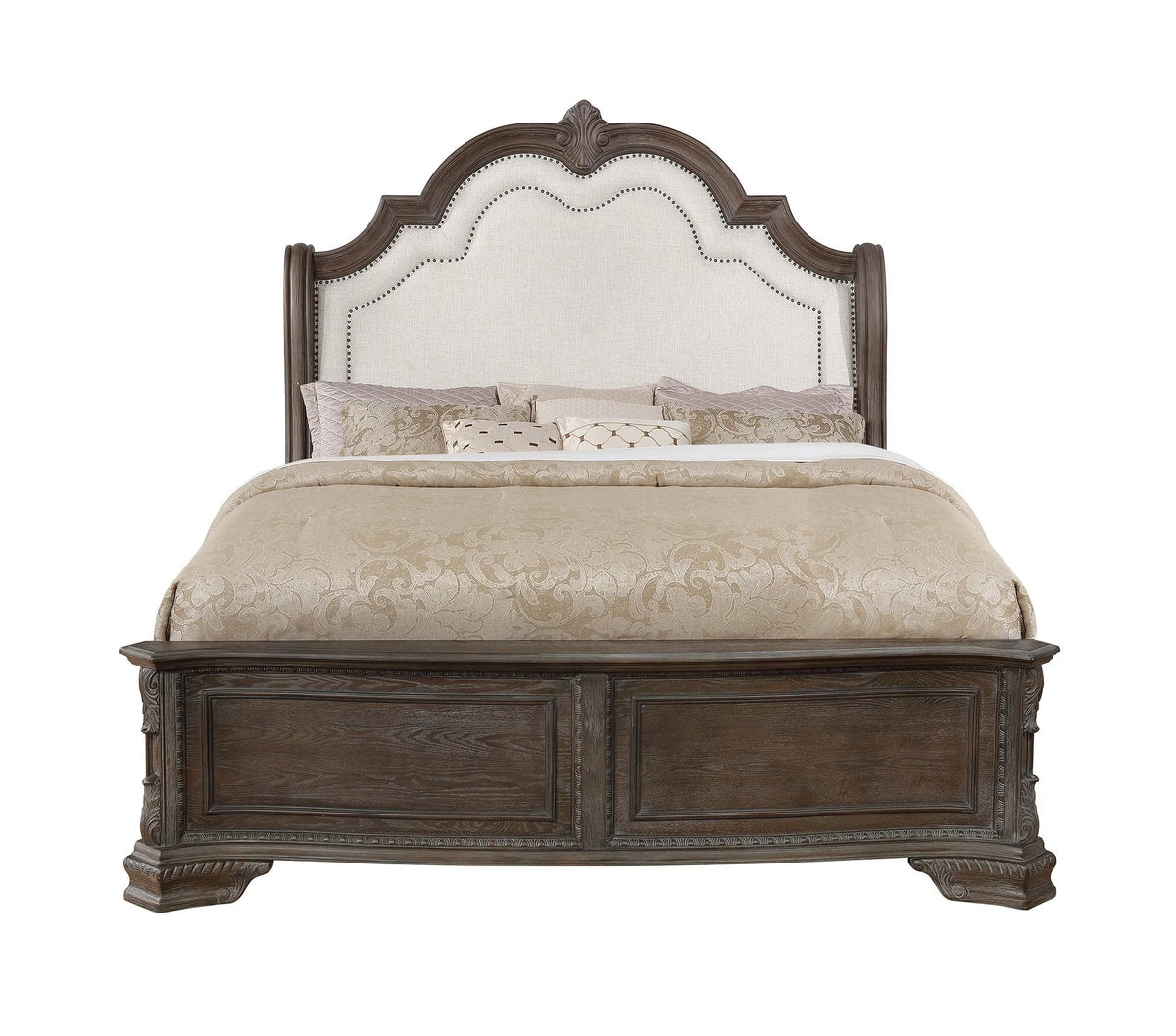 King Panel Bed Set Antique Gray Solid Wood R383