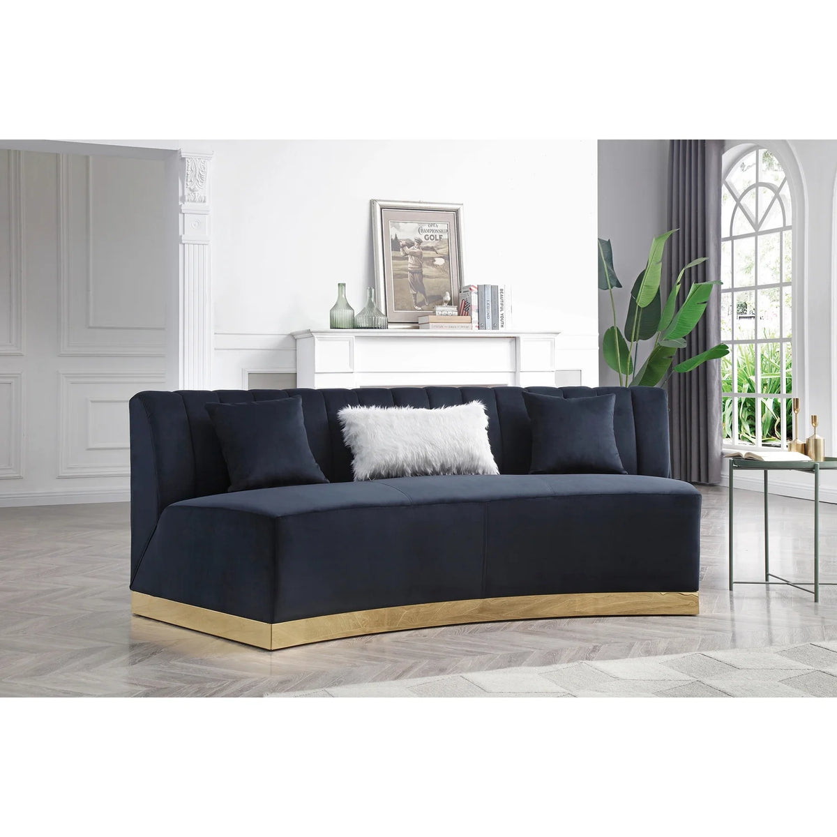 Black Velvet Curved Sofa S20750