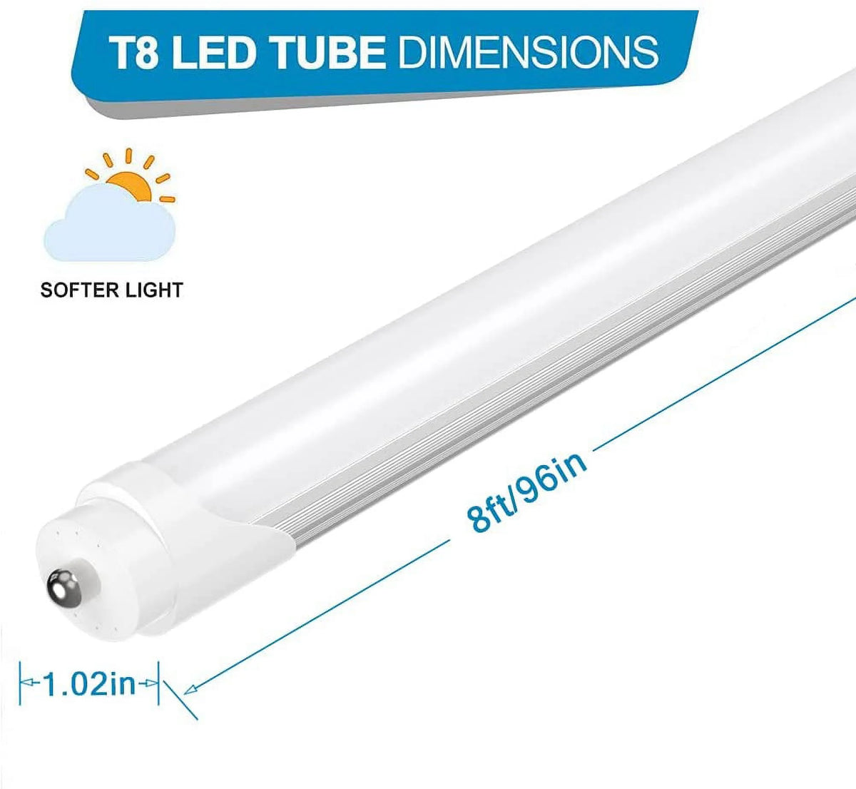 T8 LED Tube Light 8ft, 45W 5000K Daylight, 4-Pack A5592