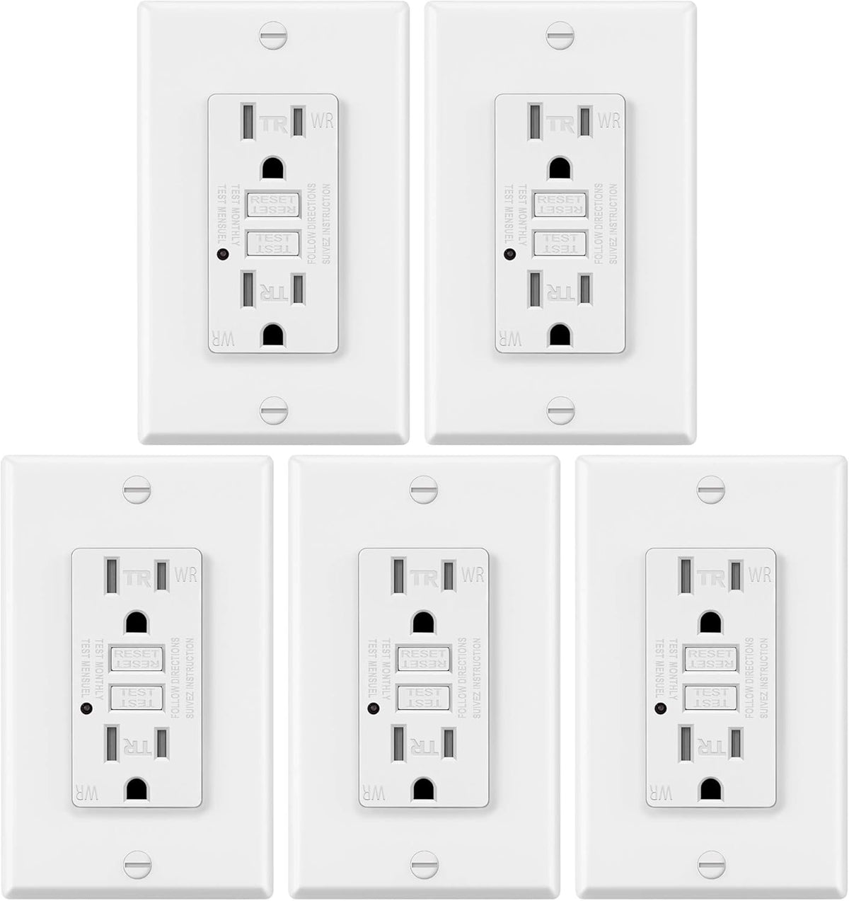 5 Pack White GFCI Outlet with Wall Plate V4551