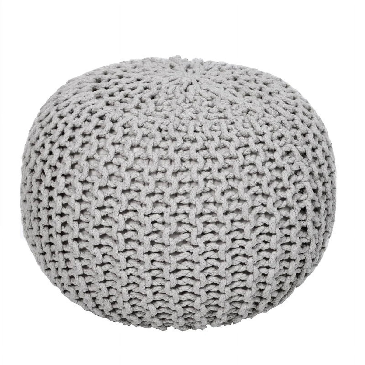 Round Cable Knitted Pouf Ottoman 18”x18”x14” Gray U723207