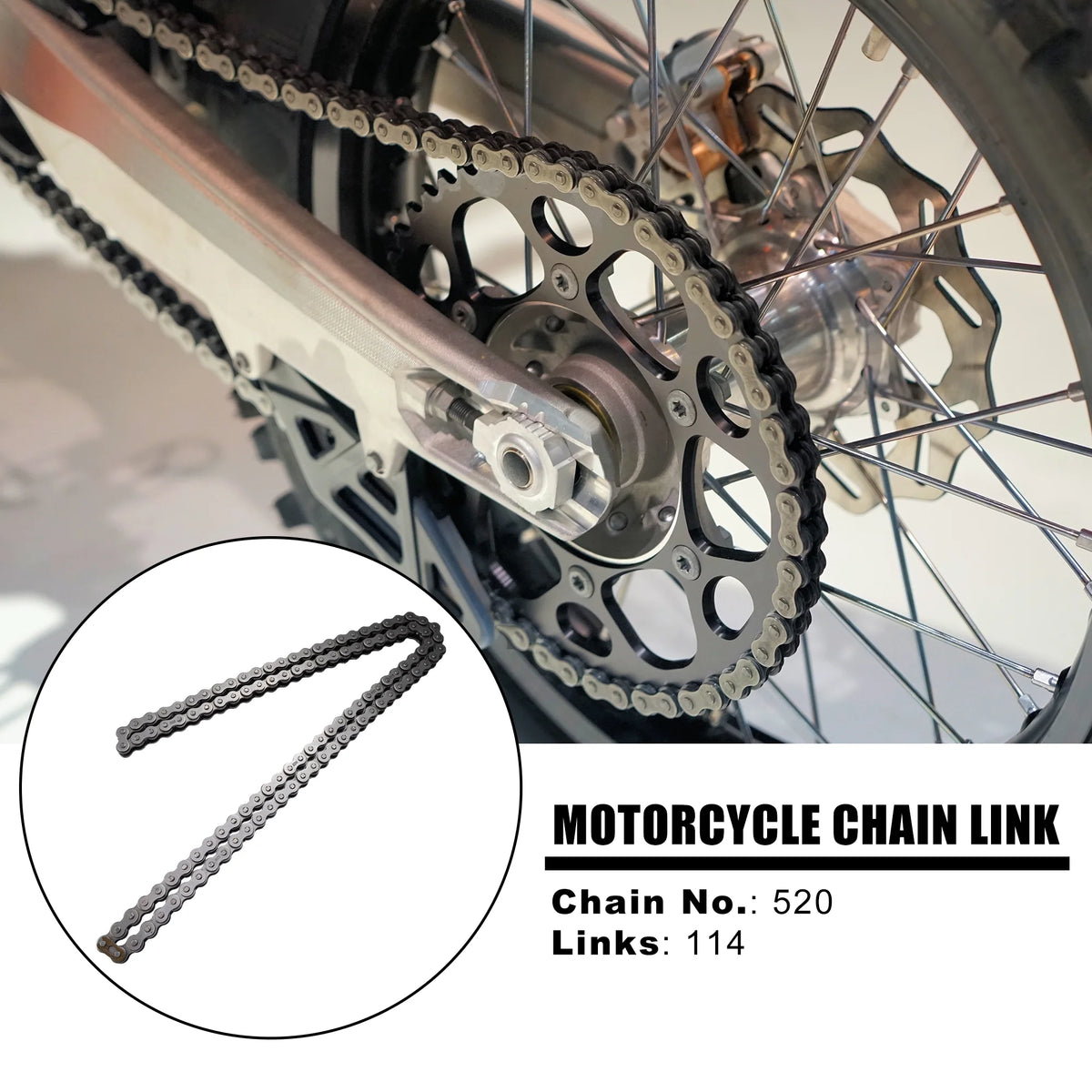 520 Motorcycle Chain 114 Link Non O-Ring with Connecting Master Link V80834