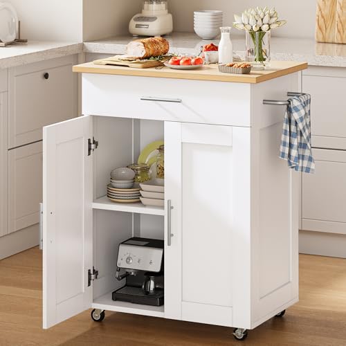 White Rolling Kitchen Island with Storage H761392