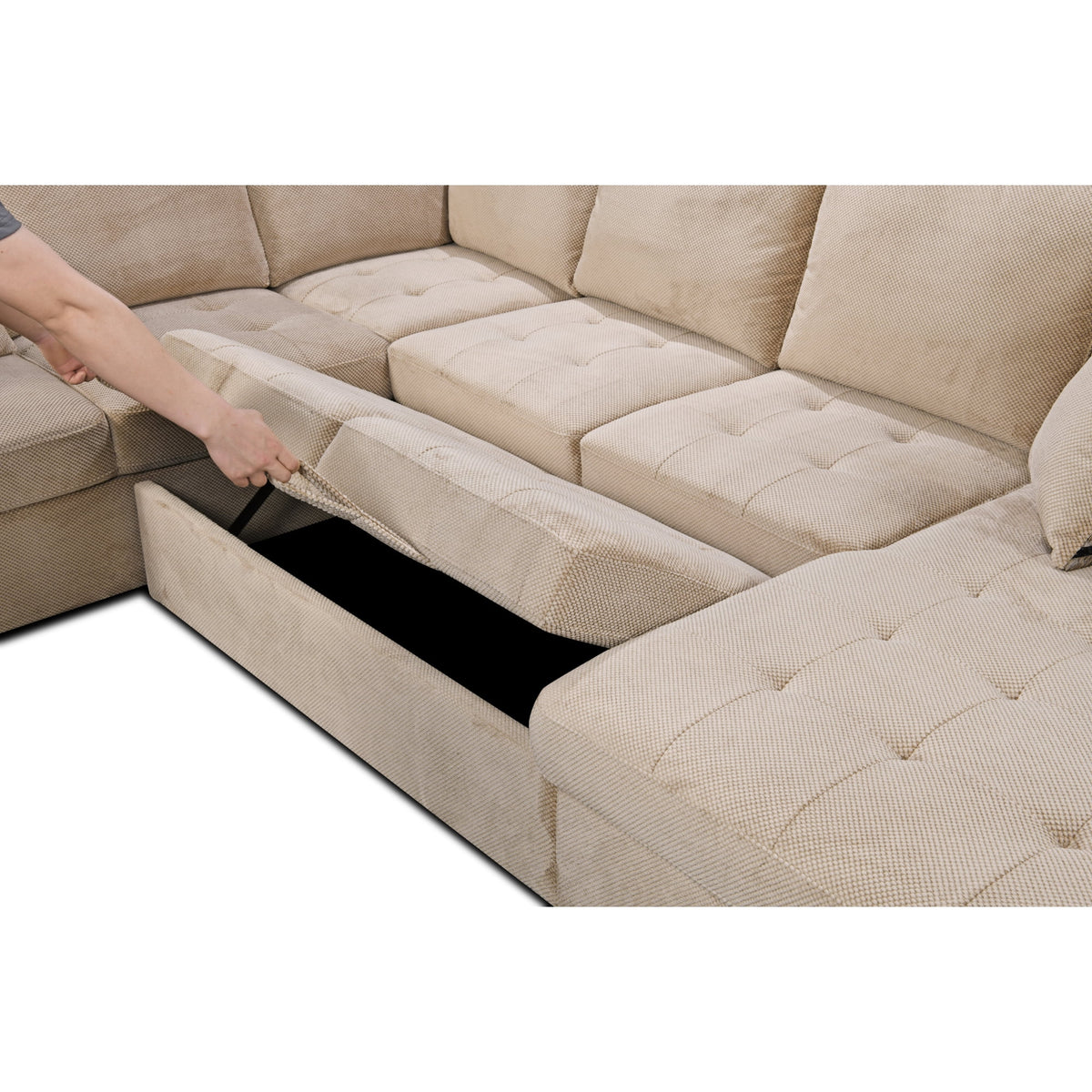 Beige Oversized U Shaped Sectional Sofa with Storage Chaise C73136