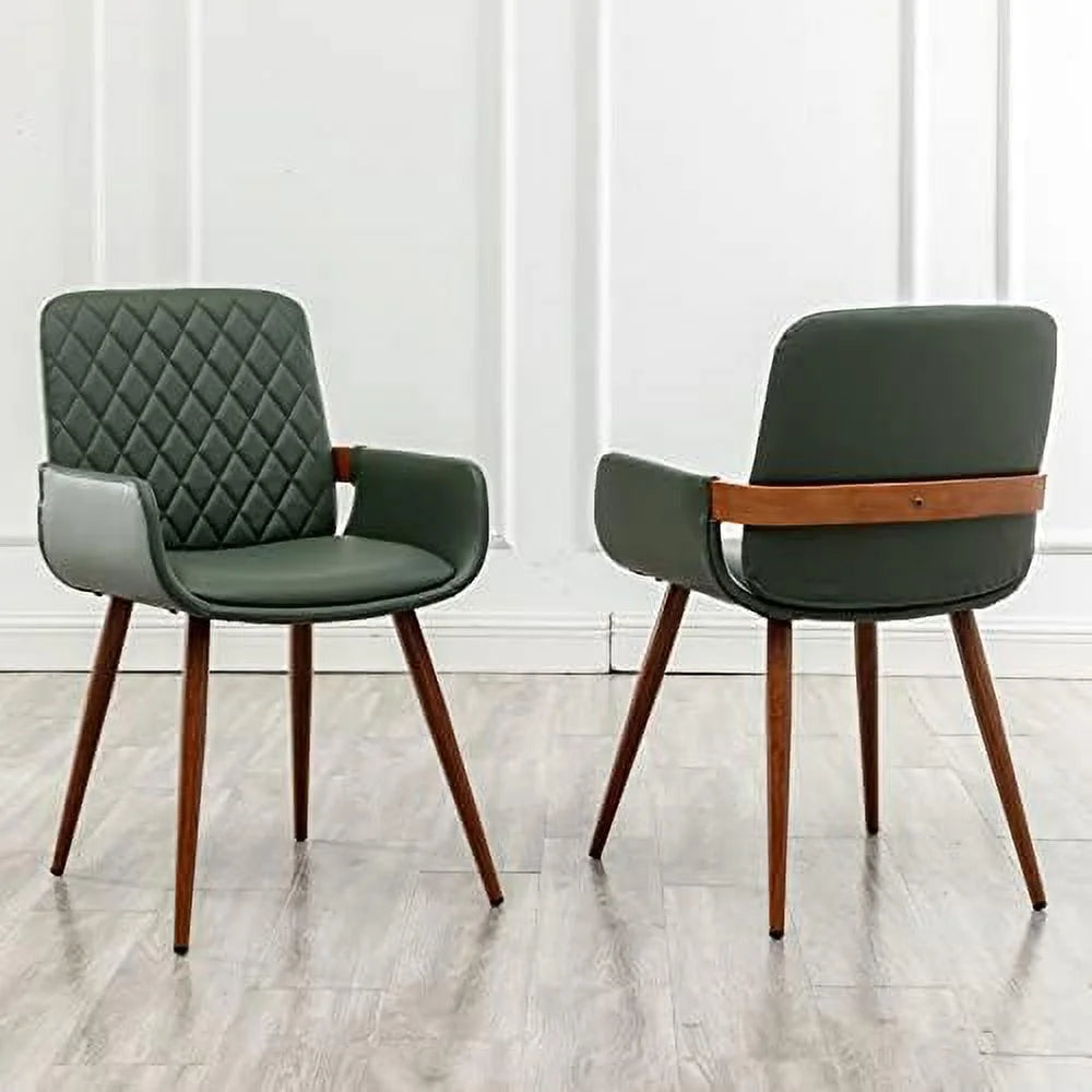 Mid Century Modern Dining Chairs Set of 2 Upholstered Armrest T399449