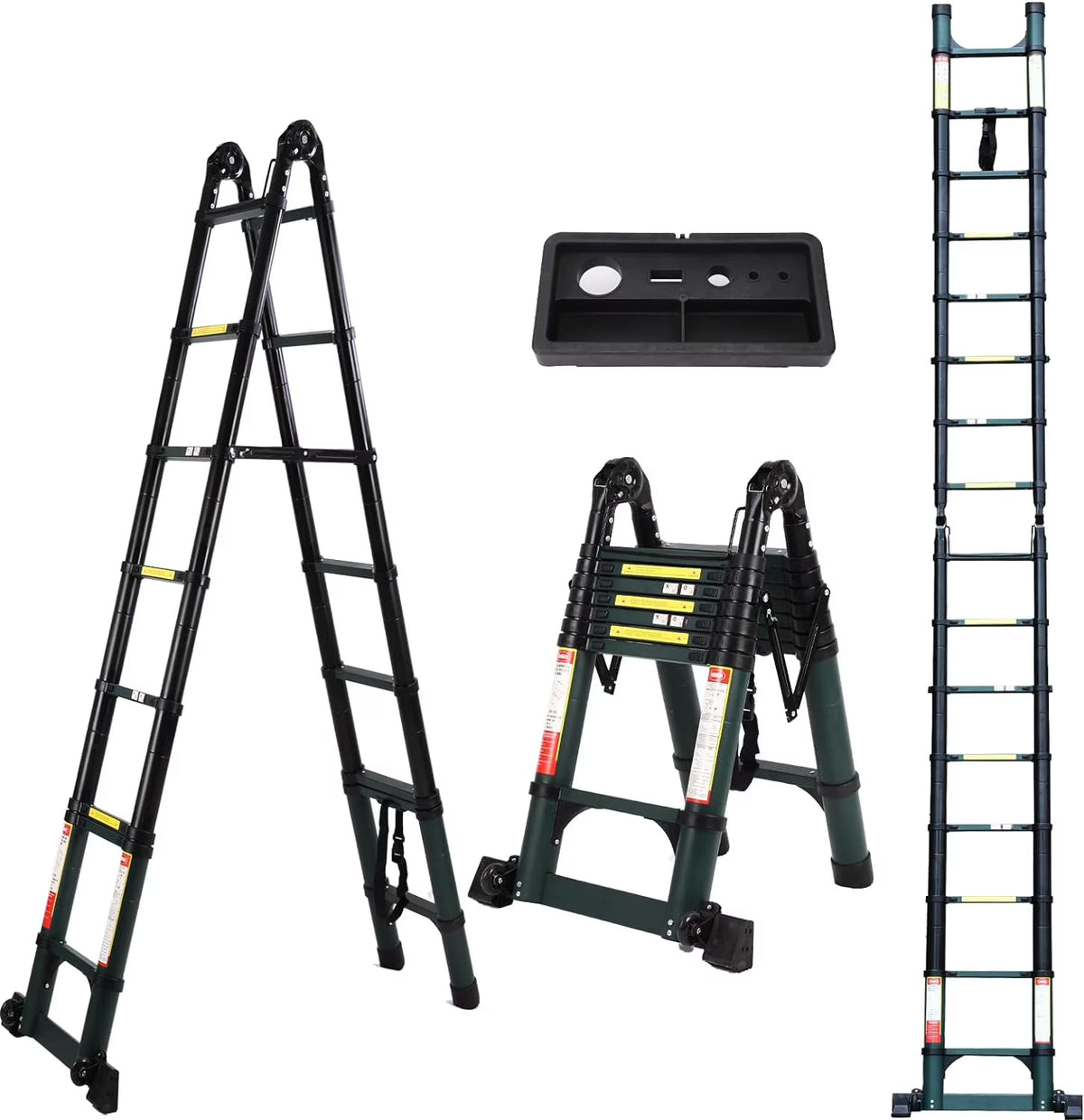 16.5FT Telescoping Aluminum Ladder with Tool Platform and Wheels O6799