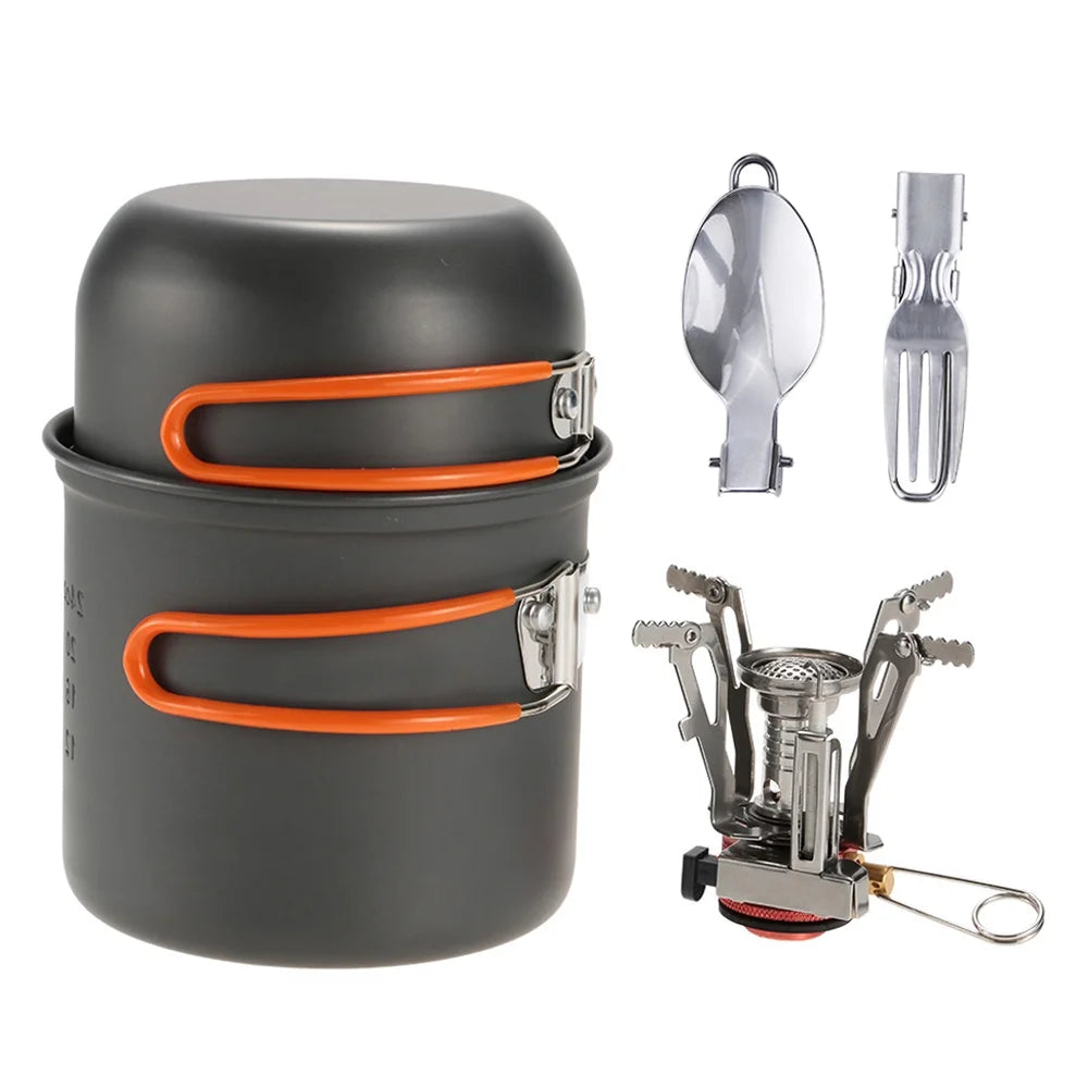 Camping Piezoelectric Ignition Cookware Set with Fork and Spoon C362126