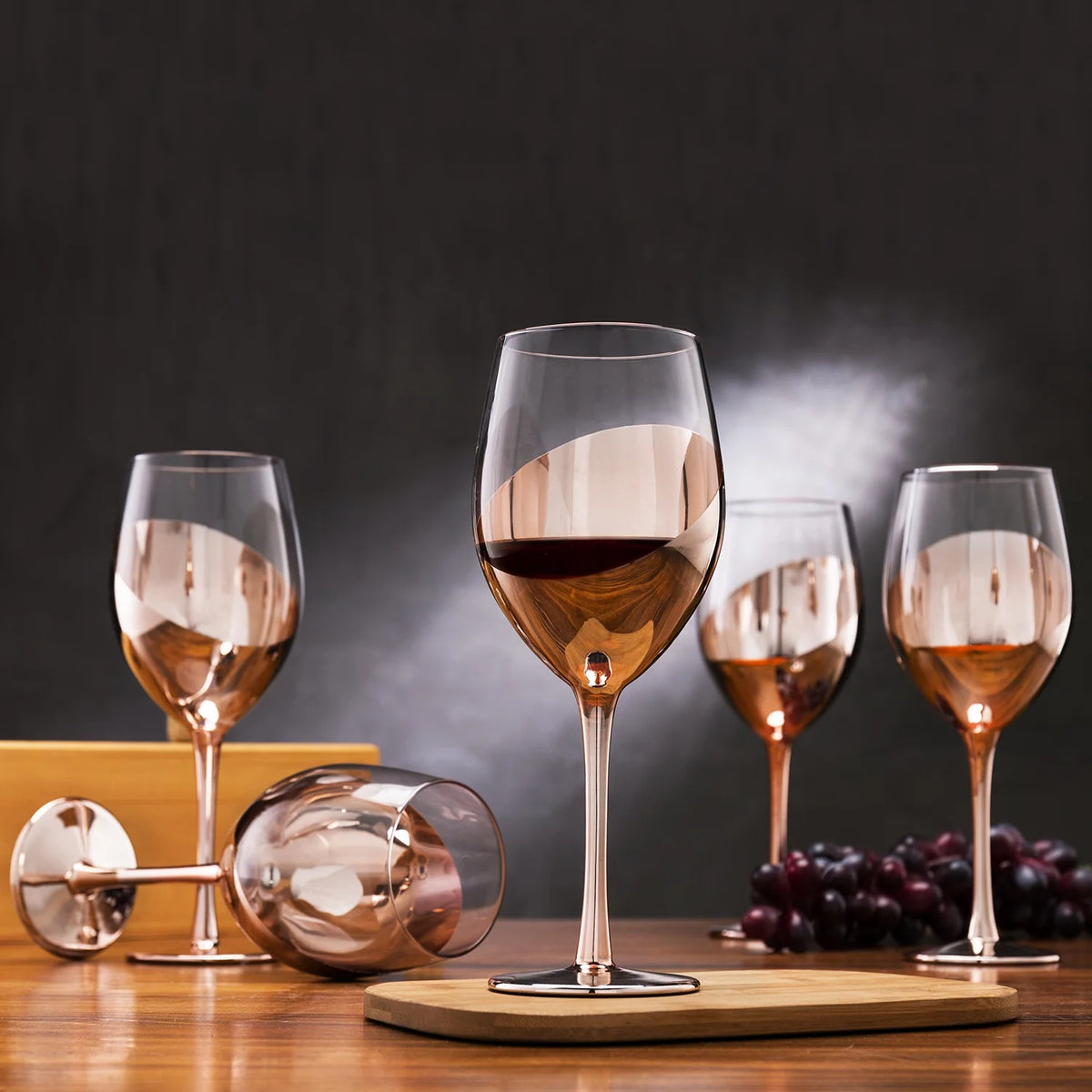 Set of 6 Stemmed Copper-Toned Glasses Q51017