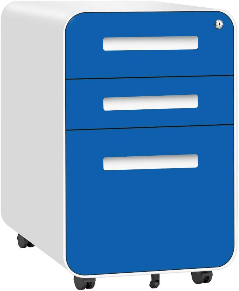 3 Drawer Mobile Metal File Cabinet with Lock (Black) L334937
