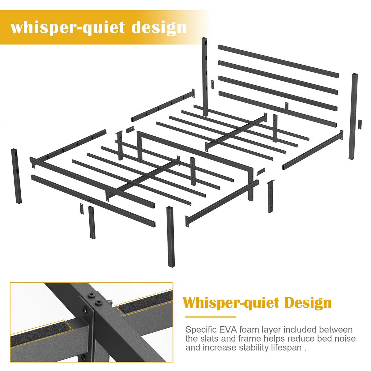 Queen Size Metal Platform Bed Frame with Headboard and Footboard J17182